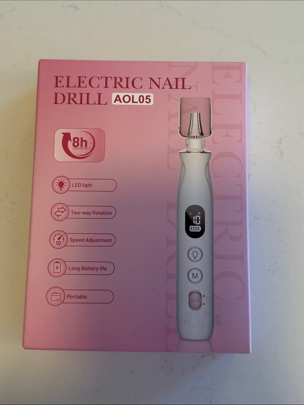 Electric Nail Drill — White & Pink Portable Nail Care Device - AOL05